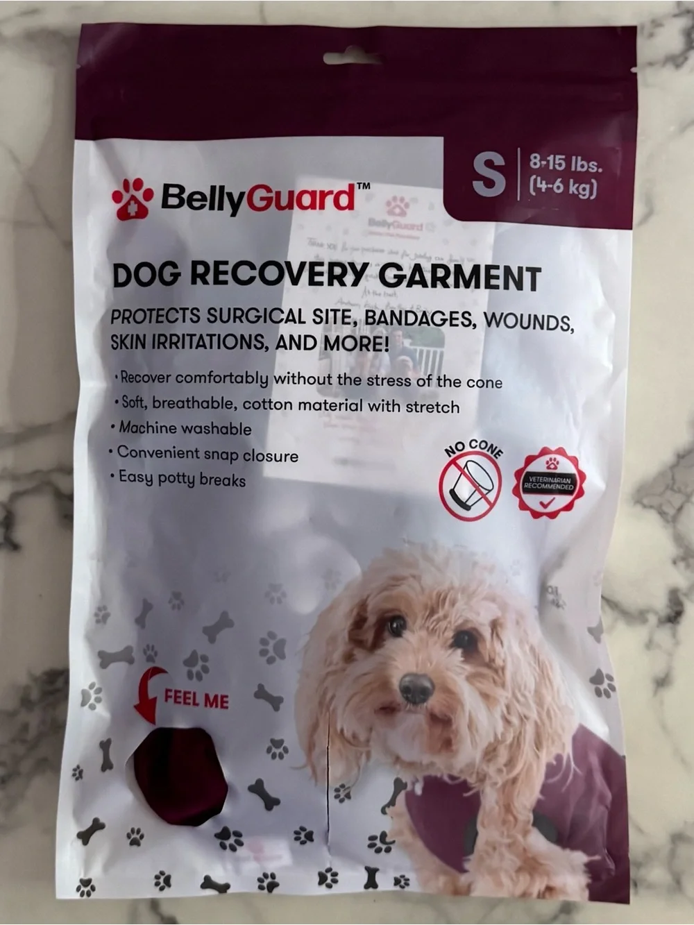 BellyGuard Dog Recovery Garment • No Cone Comfort • Size Small 8-15lbs Maroon
